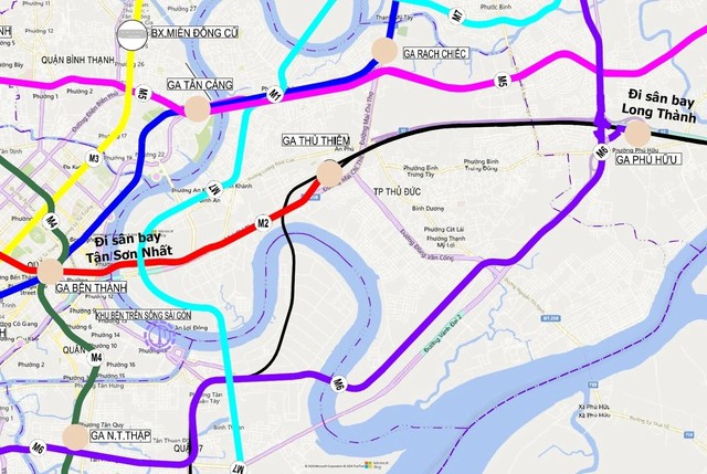 Sân bay Tân Sơn Nhất sẽ kết nối với đường sắt Thủ Thiêm - Long Thành thông qua tuyến metro số 2 (M2 - kết nối tại ga Thủ Thiêm)